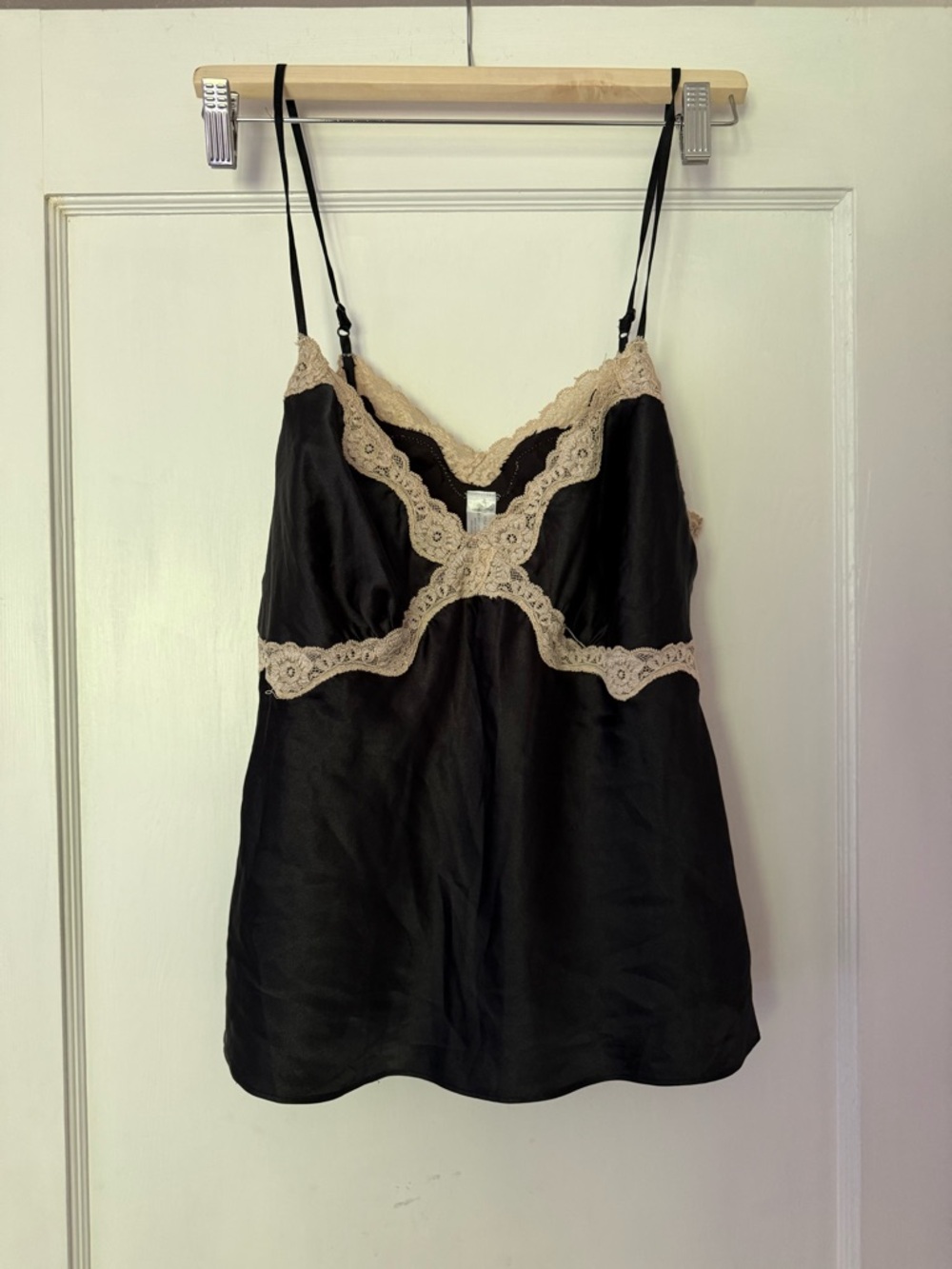 Cabernet Black Satin Camisole with Beige Lace